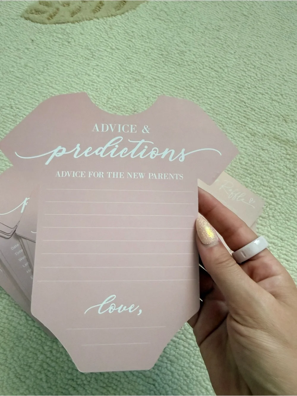 Predictions Pink Advice & Predictions Baby Shower Cards